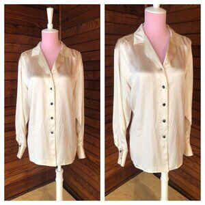 Silk Blouse, 80s Blouse, Satin Silk Blouse, White Blouse, White Silk Blouse, Ivo